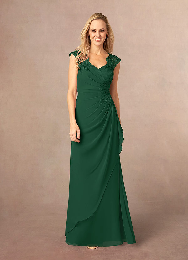 Azazie Gladys Mother of the Brides Dresses Dark Green A-Line Queen Anne Lace Chiffon Dress image1