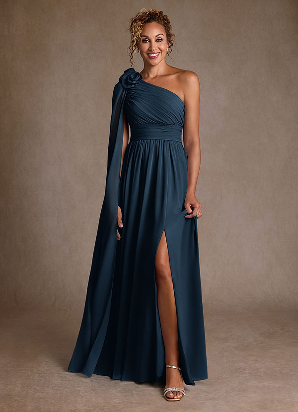 Azazie Lancaster Abiti Mamma della Sposa Abito A-Line in Chiffon Monospalla Marino Scuro image1