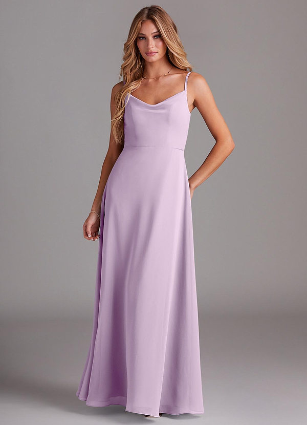 Azazie Daenerys Bridesmaid Dresses Frosted Lilac A-Line Cowl Chiffon Dress image1