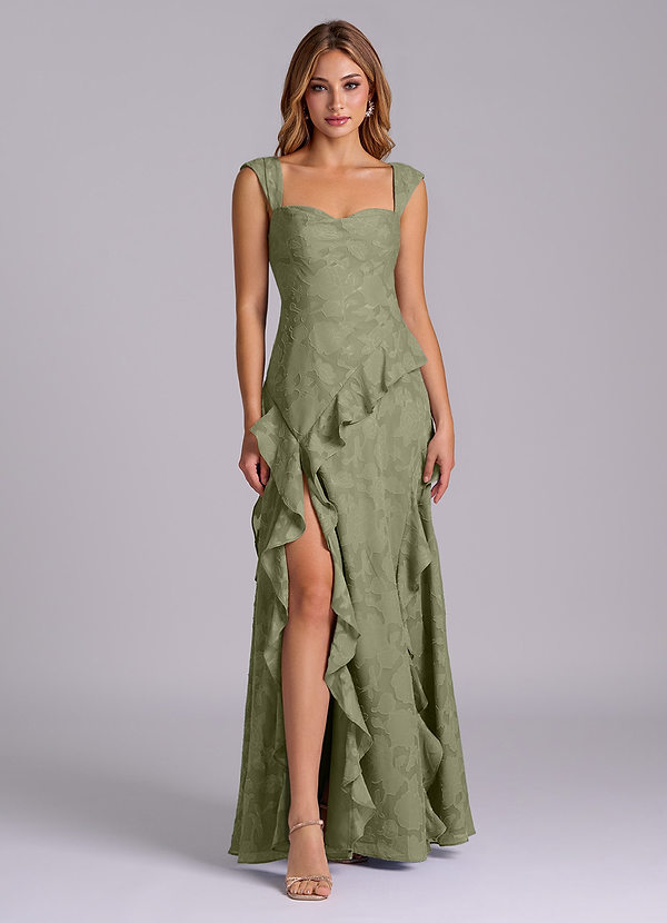 Azazie Sloane Bridesmaid Dresses Pistachio A-Line Sweetheart Neckline Floral Burnout Dress image1