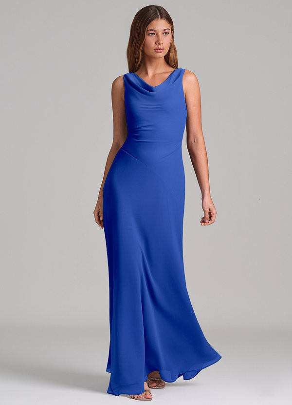 Azazie Nerine Brudtärneklänningar Klä av A-Linje i Chiffong Plisserad Kungsblå image1