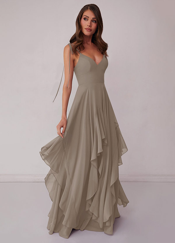 Barbie ♥ Azazie Bridesmaid Dresses Taupe A-Line Bow Chiffon Dress image1