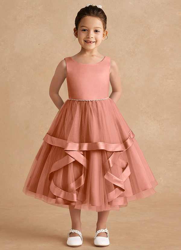 Azazie Posy Blumenkinder Kleider A-Linie Mit Perlen Tüll Kleid Mai Tai image1