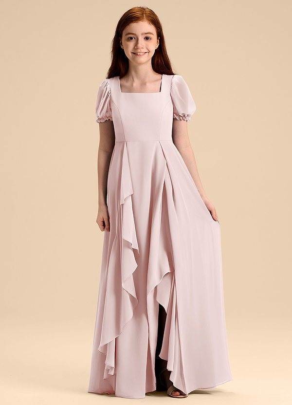 Azazie Priya Junior Blushing Pink A-Line Blouson Chiffon Dress image1