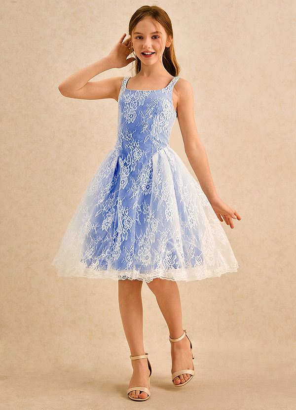 Azazie Cubbie Girls Formal Robes de Fillette d'Honneur Robe Trapèze en Dentelle Bleu Roi image1