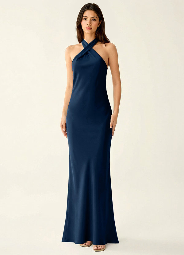 Manllanda Marynarka Wojenna Suknia balowa z satyny z kokardkami image1