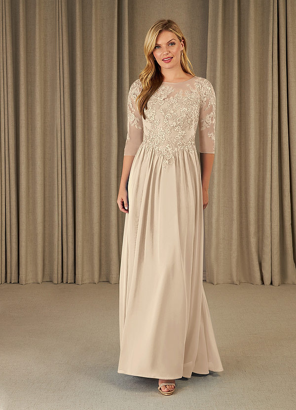 Azazie Mirielle Vestidos de Madre de la Novia Vestido de Champán de Gasa de Corte En A con Encaje Scoop image1