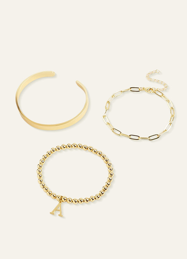 front 3 Piece Initial Letter Layering Bracelet Set