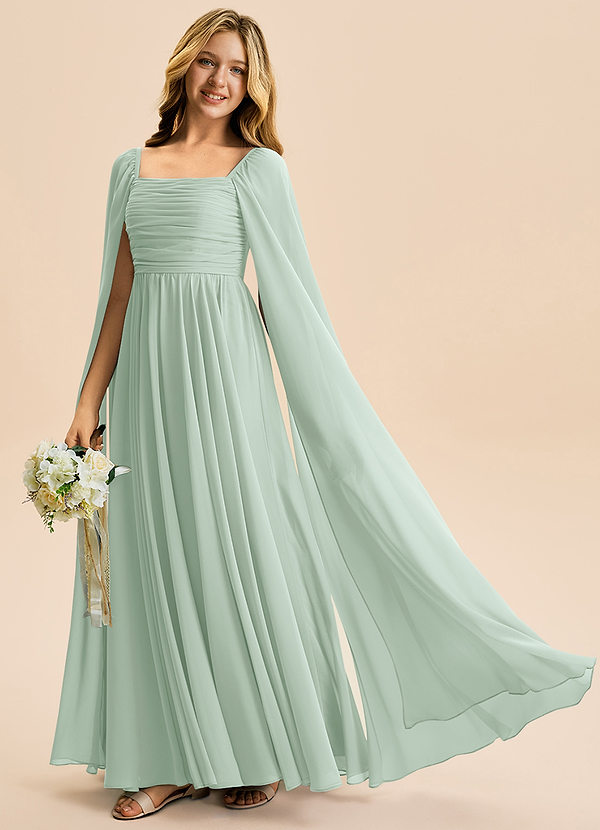 Azazie Calista Junior Vestido Agave de Chiffon de Linha A com Plissado image1