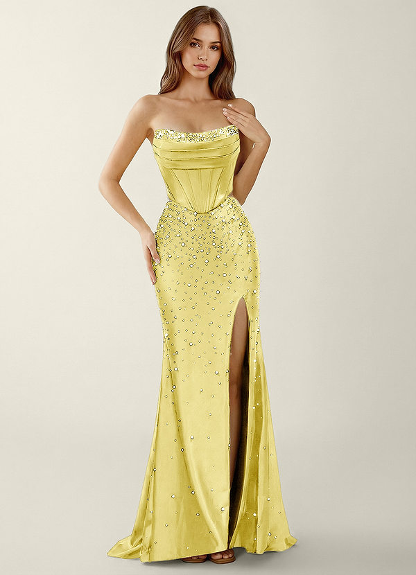 Esme Lemon Sorbet Two-piece Corset Stretch Satin Mermaid Prom Dress image1