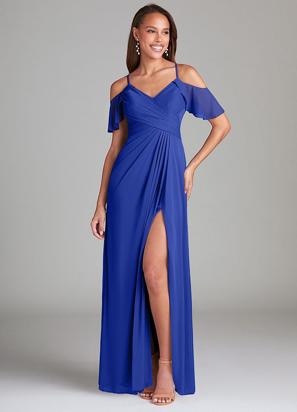 Azazie Dakota Bruidsmeisjes Jurken Jurk van Mesh met A-Lijn Off the Shoulder Koningsblauw image1
