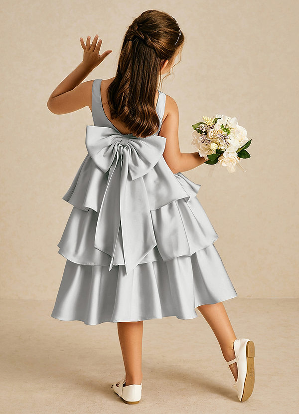 Azazie Margery Flower Girl Dresses Silver A-Line Bow Stretch Satin Dress image1