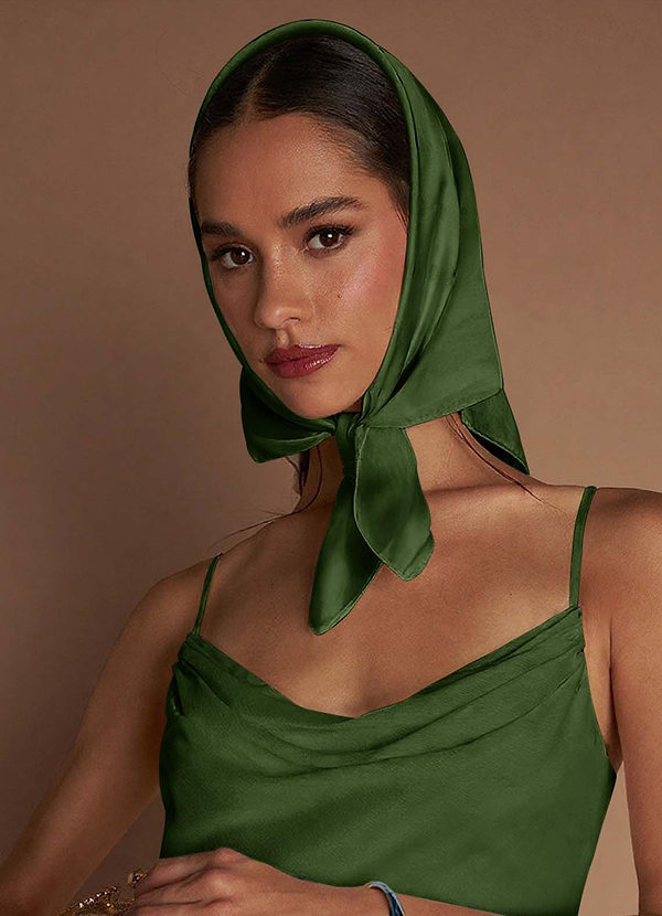 front Matching Color Floral Matte Satin Scarf