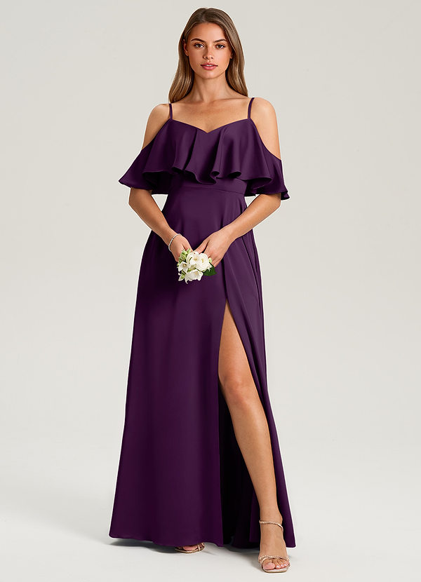 Azazie Jean Bruidsmeisjes Jurken Jurk van Stretch Satijn met A-Lijn Off the Shoulder Druif image1
