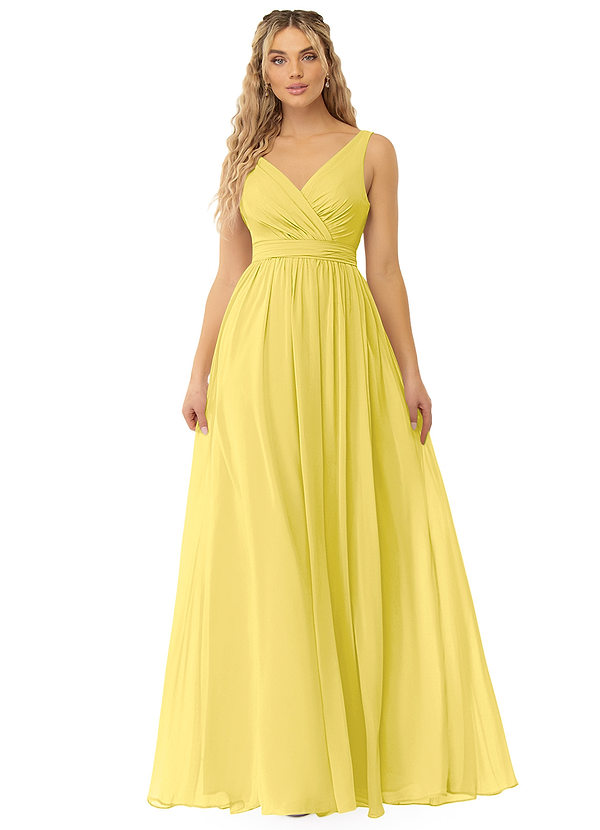 Azazie Kora Bridesmaid Dresses Canary A-Line Pleated Chiffon Dress image1