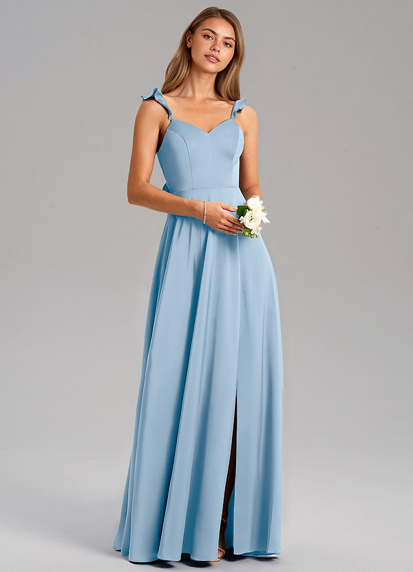 Azazie Everett Bridesmaid Dresses Powder Blue A-Line Stretch Satin Dress image1