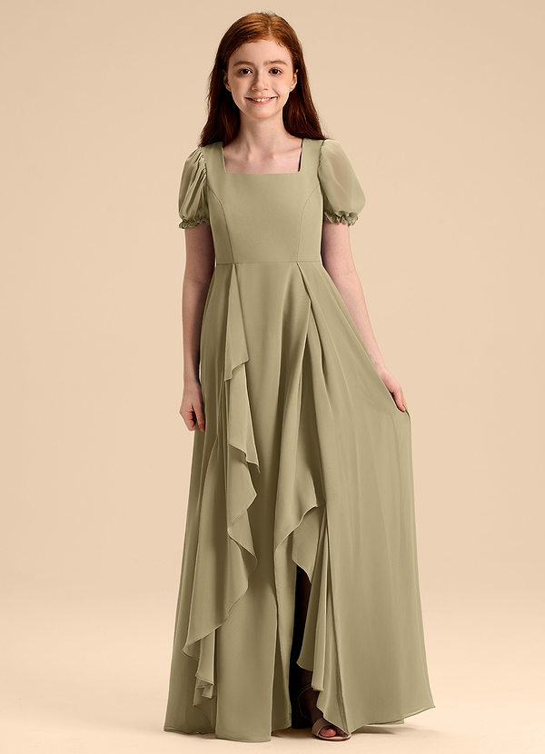 Azazie Priya Junior Robe Trapèze en Mousseline de soie Blouson Vert Mousse image1