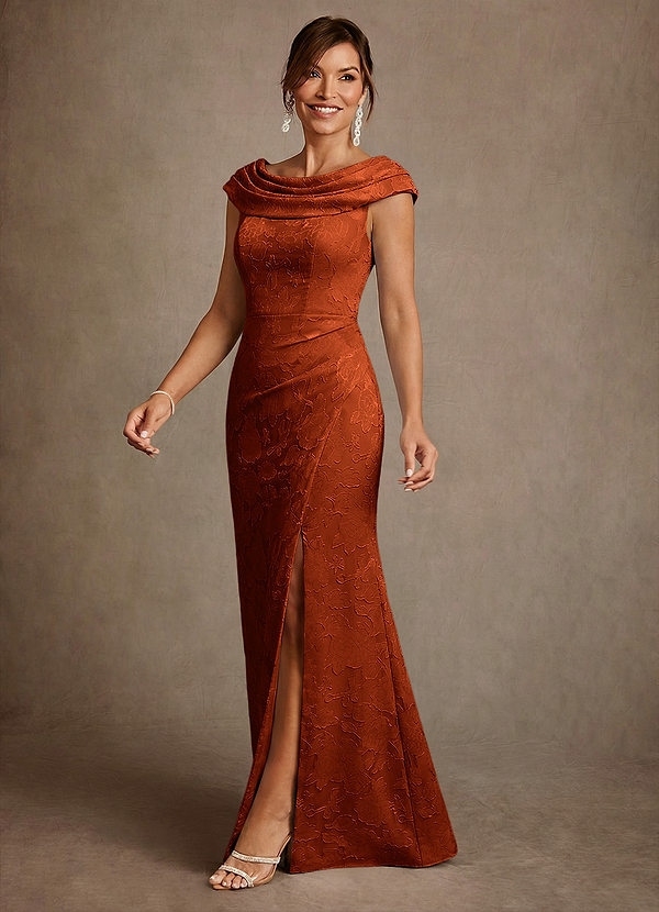 Azazie Irvine Mother of the Brides Dresses Paprika A-Line Pleated Floral Burnout Dress image1