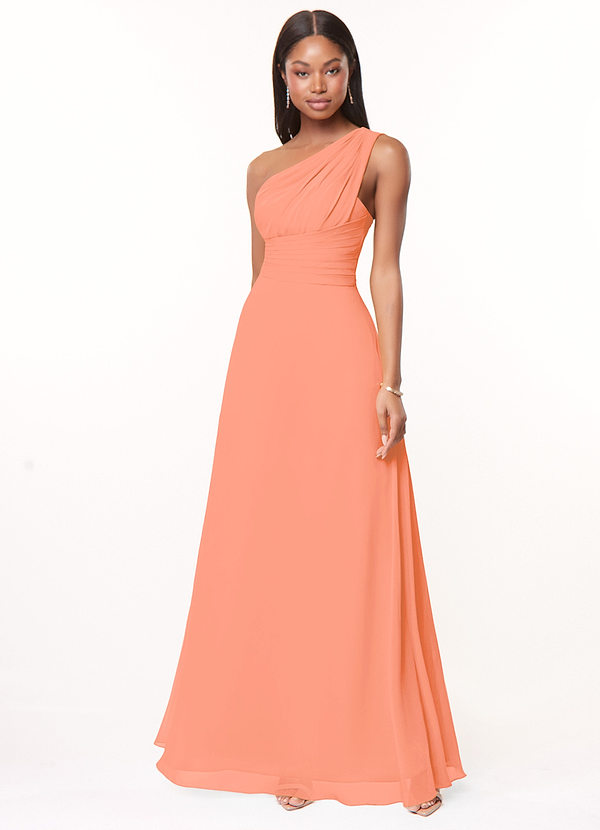 Azazie Ashley Abiti da Damigella Abito A-Line in Chiffon Increspato Tramonto image1