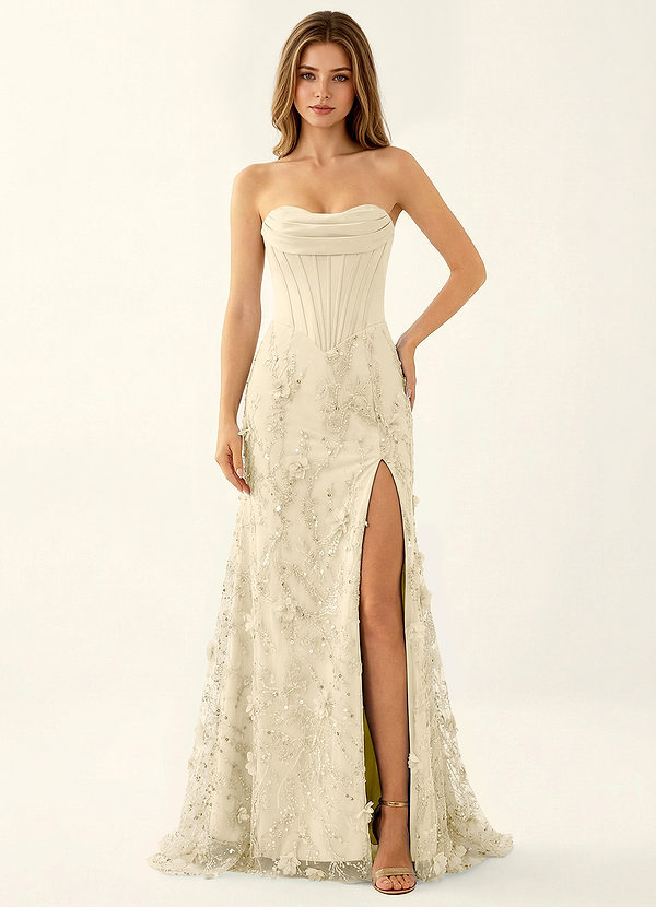 Iliana Champagne 3D Flowers Corset Beading Prom Dress image1