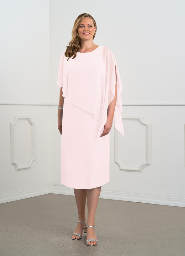 Azazie Sparrow Robe Mère de la Mariée & du Marié Robe Fourreau en Mousseline de soie Paillettes Rose Pâle image1