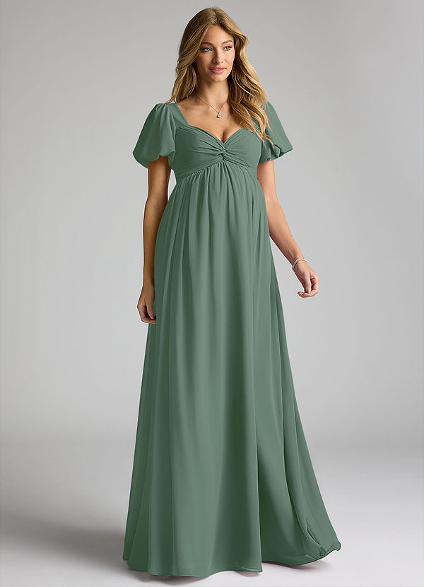 Azazie Madisynn Maternity Bridesmaid Dresses Bow Chiffon Floor-Length Dress image1