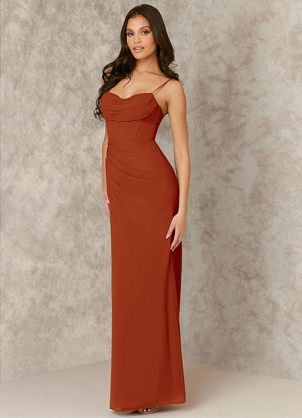Paprika Corseted Chiffon Column Dress Bridesmaid Dresses Azazie