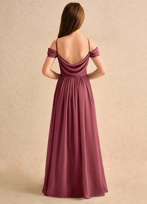 Azazie Shia Girls Formal Flower Girl Dresses Merlot A-Line Off the Shoulder Chiffon Dress image1