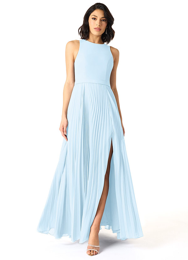 Azazie Lindie Bridesmaid Dresses Sky Blue A-Line Scoop Pleated Chiffon Dress image1