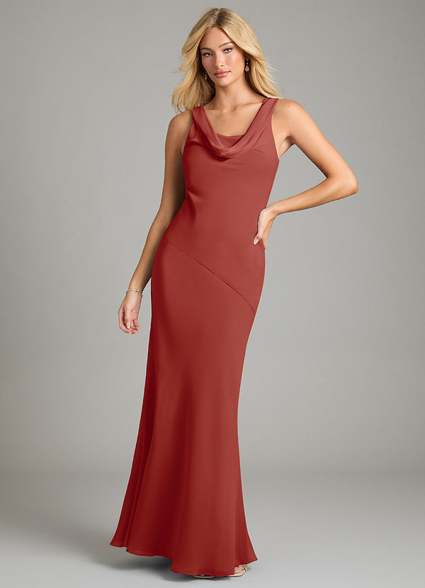 Azazie Rylina Bridesmaid Dresses Terracotta Mermaid Pleated Chiffon Dress image1