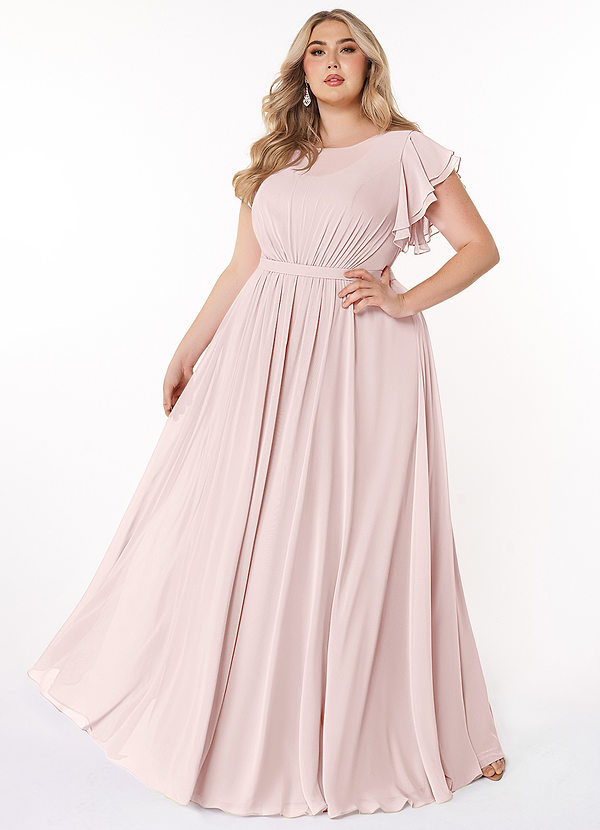 Azazie Daphne Vestidos de dama de honor modestos Vestido de Corte En A Volantes Hasta el suelo Gasa image1