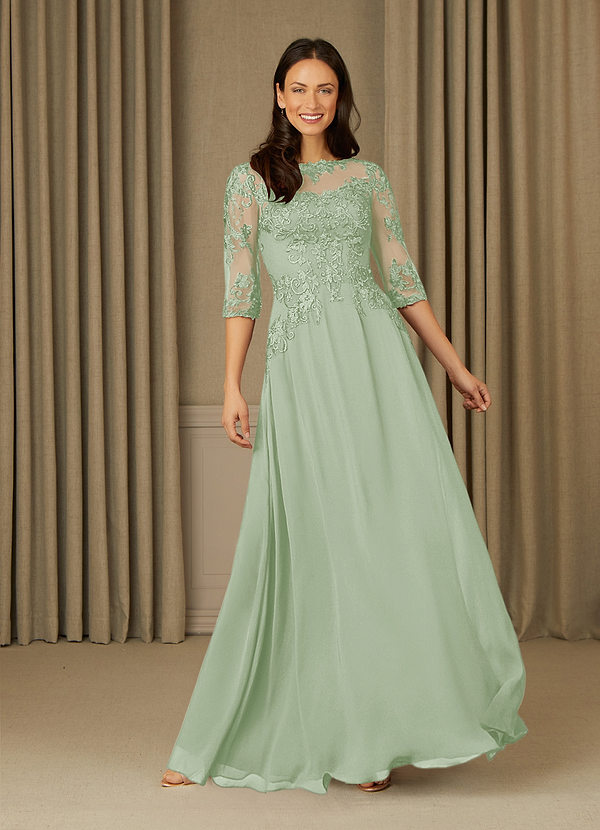 Azazie Dorella Abiti da Mamma Sposa Abito A-Line in Chiffon Pizzo Verde Salvia image1