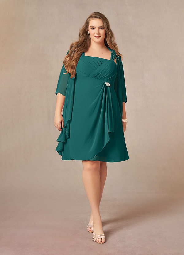 Cicinia Peacock Mother Of The Bride Dress Plus Size Short Chiffon Knee Length A-line main image 1