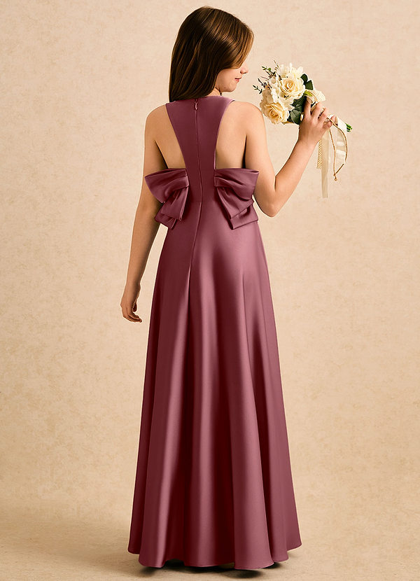 Azazie Nisha Girls Formal Sukienki dla dziewczynek sypiących kwiaty Linia A Pofałdowany Satyna elastyczna Długość podłogi Sukienka image1