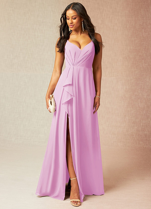 Azazie Kyedae Abiti da Damigella Abito A-Line in Chiffon con Scollo a V a Pieghe Rosa Confetto image1