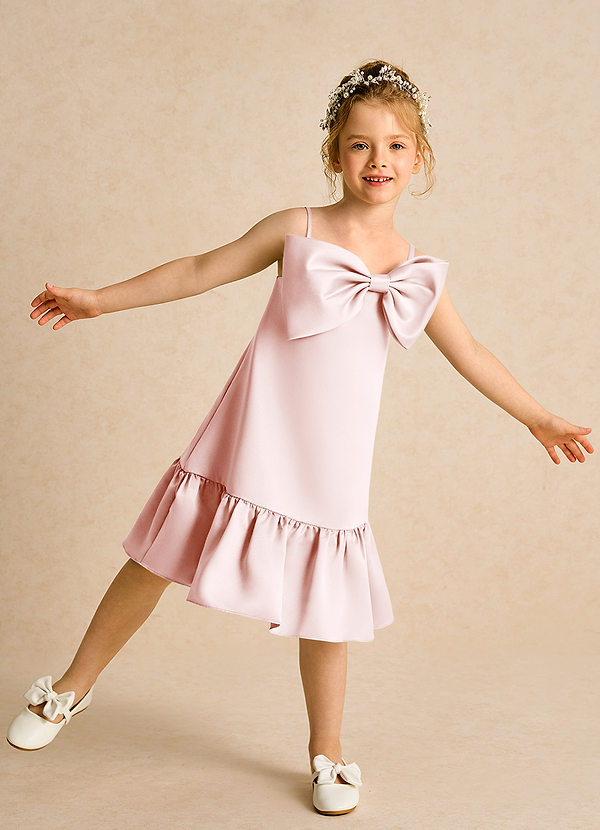 Azazie Kiwi Blumenkinder Kleider A-Linie Spaghetti Riemen Matte Satin Kleid Zartrosa image1