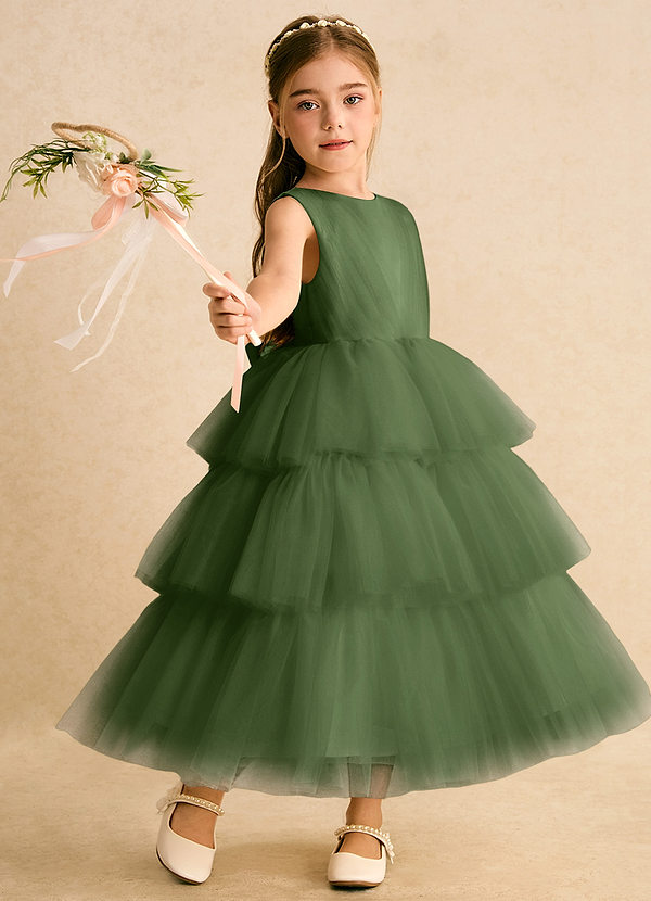 Azazie Marshmallow Sukienki dla dziewczynek sypiących kwiaty Suknia balowa Ukłon Tiul Długość kostki Sukienka image1