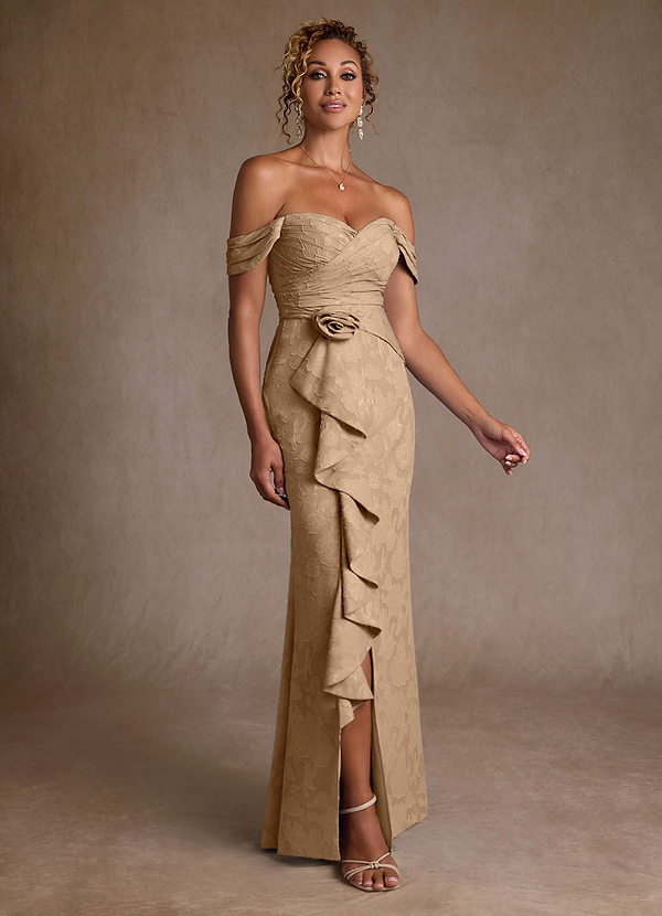 Azazie Irene Robe Mère de la Mariée & du Marié Robe Trapèze en Blumen-Burnout Épaule décolletée Champagne image1