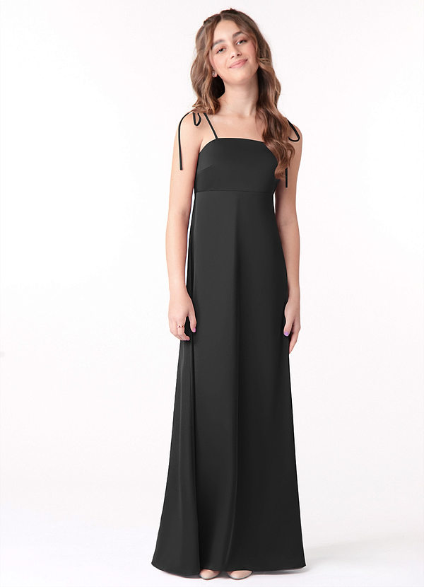 Azazie Violeta Vestido de Negro de Stretch Satin de Acampanado con Lazo image1