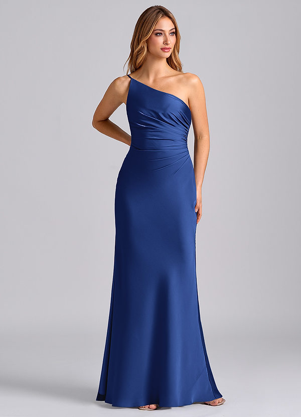 Azazie Marseli Bridesmaid Dresses Royal Blue Mermaid One Shoulder Stretch Satin Dress image1