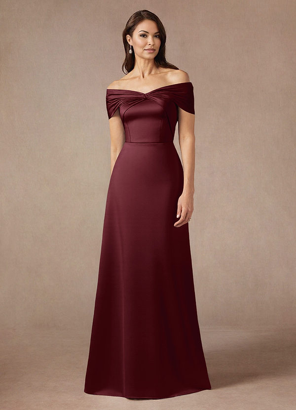 Azazie Amelia Brautmutterkleider A-Linie Schulterfrei Stretch-Satin Kleid Cabernetrot image1