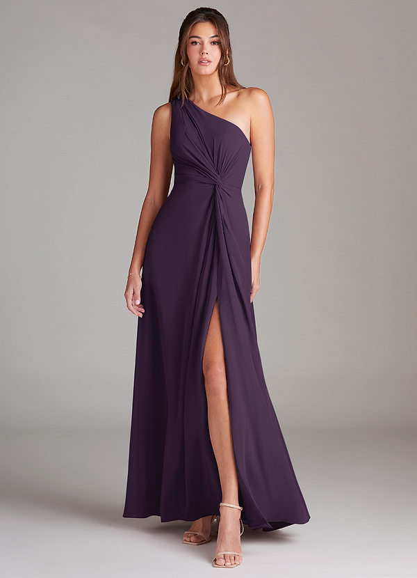 Azazie Brooke Bridesmaid Dresses Plum A-Line One Shoulder Chiffon Dress image1