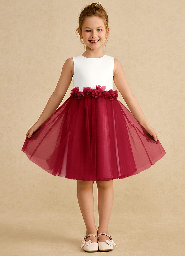Azazie Louisa Flower Girl Dresses Ivory Scarlet A-Line Sleeveless Tulle Dress image1