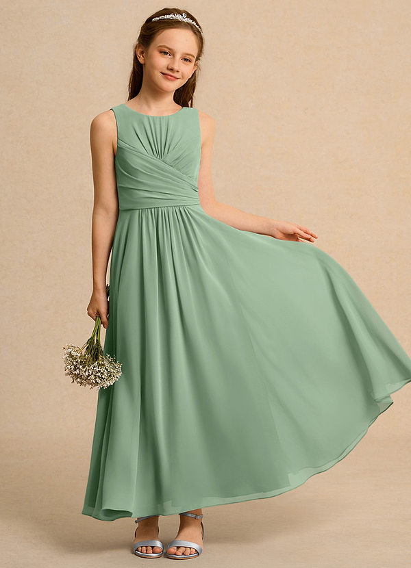 Azazie Ducky Girl Blumenkinder Kleider A-Linie Plissee Chiffon Kleid Matcha image1