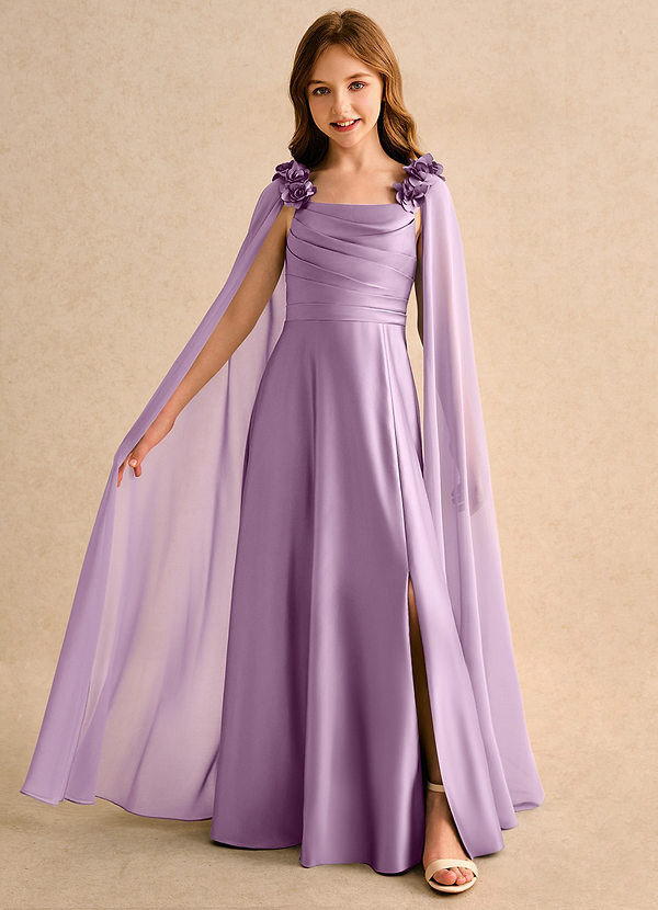Azazie Rosita Girls Formal Flower Girl Dresses Wisteria A-Line Pleated Matte Satin Dress image1