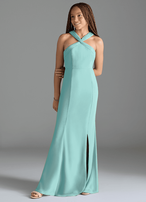 Azazie Rue Junior Aqua Mermaid Side Slit Chiffon Dress image1
