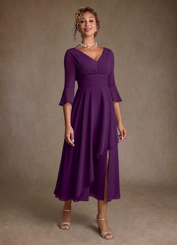 Azazie Aerynne Suknie dla Matki Panny Młodej Linia A Pofałdowany Szyfon Długość herbaty Sukienka image1