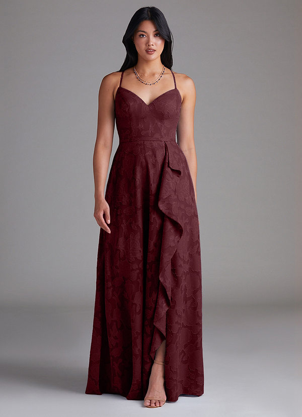 Azazie Naeem Bridesmaid Dresses Cabernet A-Line Sweetheart Neckline Floral Burnout Dress image1