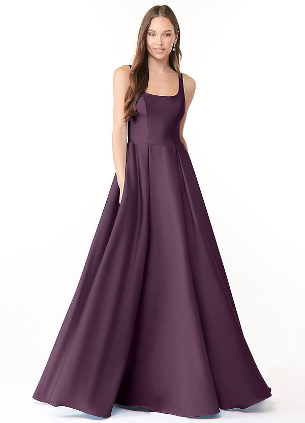 Azazie Neve Abiti da Damigella Abito Principessa in Raso Elasticizzato Con Tasche Prugna image1