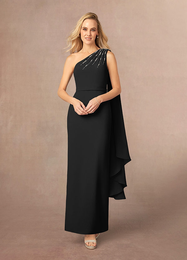 Azazie Gianna Mother of the Brides Dresses Black One Shoulder Stretch Crepe Dress image1
